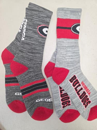 ST3 Mens NCAA GEORGIA BULLDOGS Crew Socks Lot of 2 Pair LARGE New