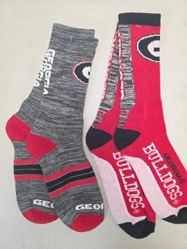 ST6 Mens NCAA GEORGIA BULLDOGS Crew Socks Lot of 2 Pair LARGE New