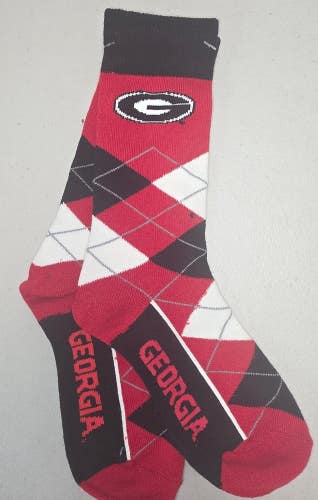 ST1 Mens NCAA GEORGIA BULLDOGS Crew Socks Pair MEDIUM FREE SHIPPING