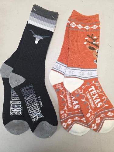 ST2 Mens NCAA TEXAS LONGHORNS Crew Socks Lot of 2 Pair LARGE New