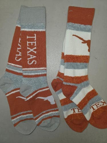 ST4 Mens NCAA TEXAS LONGHORNS Crew Socks Lot of 2 Pair MEDIUM New