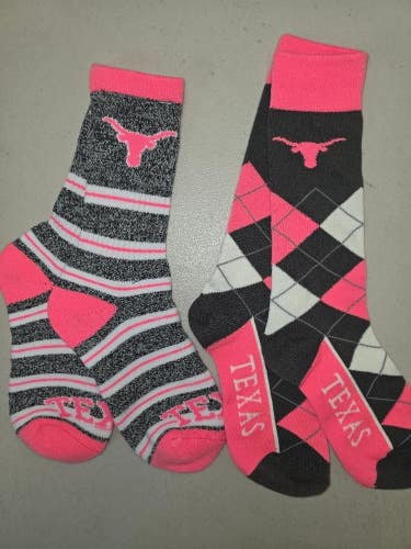 ST6 Mens NCAA TEXAS LONGHORNS Crew Socks Lot of 2 Pair MEDIUM New