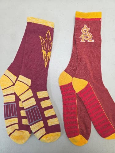 ST3 Mens NCAA ARIZONA STATE SUN DEVILS Crew Socks Lot of 2 Pair LARGE New