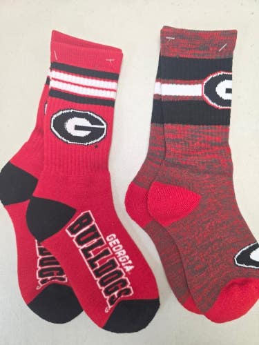 ST8 Mens NCAA GEORGIA BULLDOGS Crew Socks Lot of 2 Pair MEDIUM New