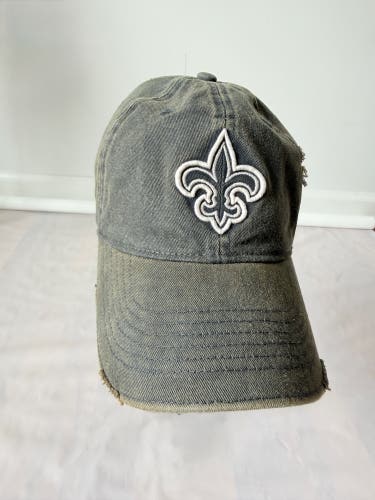New Orleans Saints NFL dad hat distressed adjustable olive grey Fleur-de-lis VTG