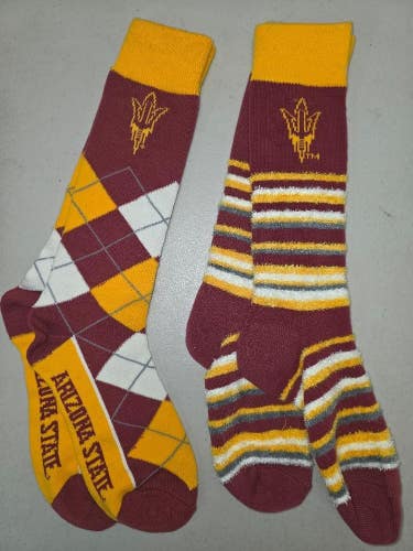 ST6 Mens NCAA ARIZONA STATE SUN DEVILS Crew Socks Lot of 2 Pair MEDIUM New
