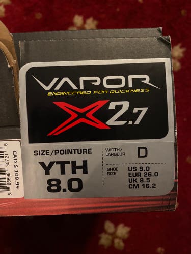 Bauer Size 8 Youth Vapor X2.7 Hockey Skates Regular Width (New)