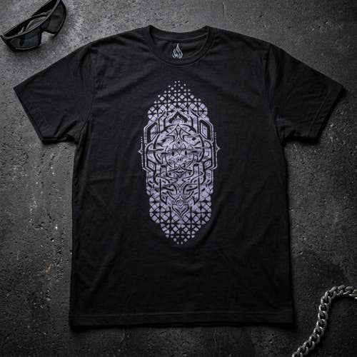 Threyda Men's XL Graphic T-Shirt Black Geometric Visionary Cyber Rave Archive