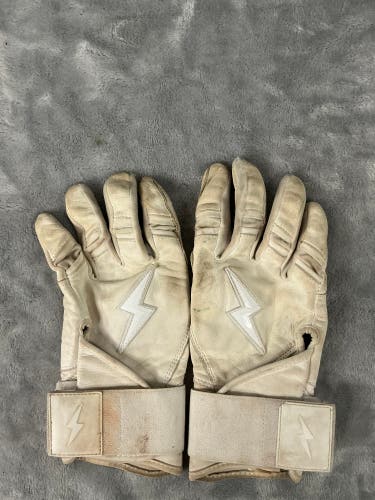 White Medium Bruce Bolt Premium Pro Batting Gloves (Used)
