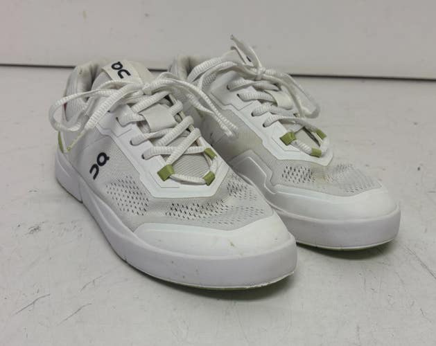 On The Roger Spin White Mesh Tennis Sneakers Green Accents Women's 7.5 EU 38.5