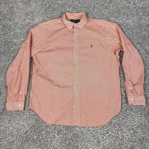 Ralph Lauren Shirt Mens XL Orange White Stripe Classic Fit Button Down Preppy