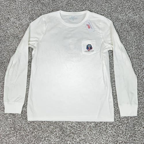 Vineyard Vines Shirt Mens Medium White Long Sleeve Pocket Patriotic Dog Tee T