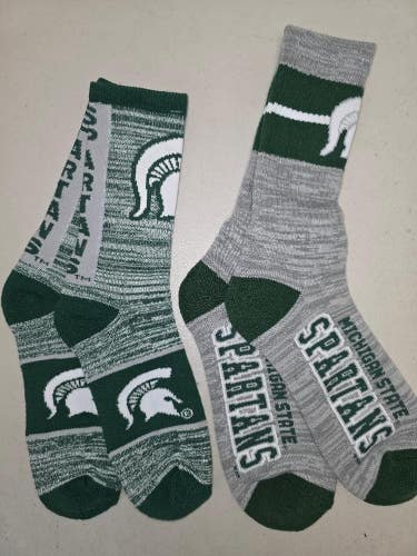 ST6 Mens NCAA MICHIGAN STATE SPARTANS MSU Crew Socks Lot of 2 Pair LARGE New
