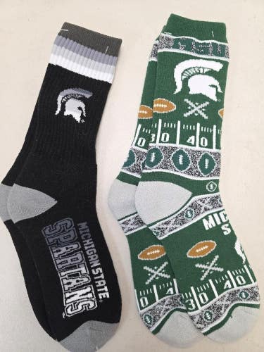 ST8 Mens NCAA MICHIGAN STATE SPARTANS MSU Crew Socks Lot of 2 Pair LARGE New