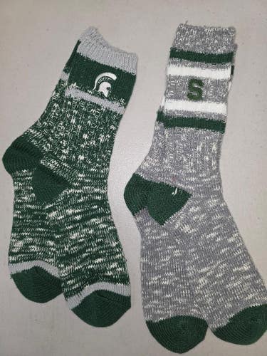 ST11 Mens NCAA MICHIGAN STATE SPARTANS MSU Crew Socks Lot of 2 Pair LARGE New