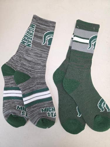 ST12 Mens NCAA MICHIGAN STATE SPARTANS MSU Crew Socks Lot of 2 Pair LARGE New