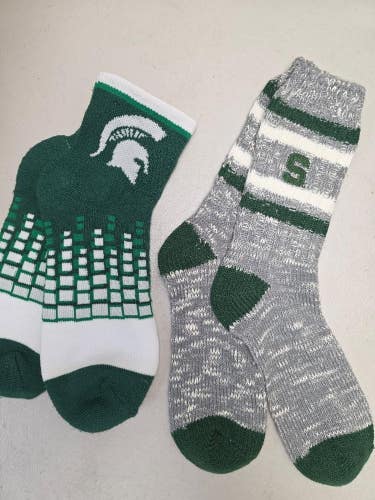 ST24 Mens NCAA MICHIGAN STATE SPARTANS MSU Crew Socks Lot of 2 Pair LARGE New