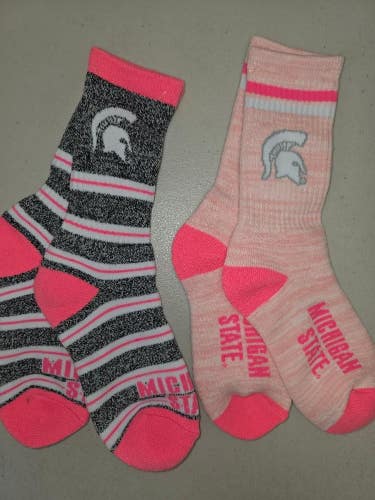 ST20 Mens NCAA MICHIGAN STATE SPARTANS MSU Crew Socks Lot of 2 Pair MEDIUM New