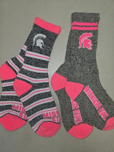 ST21 Mens NCAA MICHIGAN STATE SPARTANS MSU Crew Socks Lot of 2 Pair MEDIUM New