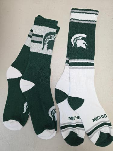 ST26 Mens NCAA MICHIGAN STATE SPARTANS MSU Crew Socks Lot of 2 Pair LARGE New