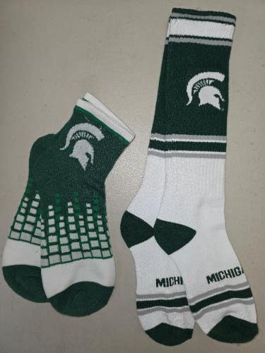 ST27 Mens NCAA MICHIGAN STATE SPARTANS MSU Crew Socks Lot of 2 Pair LARGE New