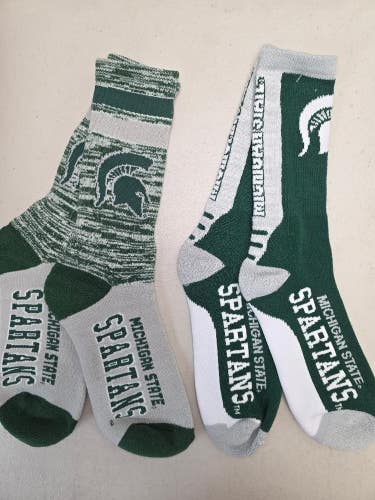 ST30 Mens NCAA MICHIGAN STATE SPARTANS MSU Crew Socks Lot of 2 Pair LARGE New