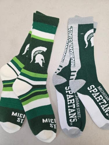 ST31 Mens NCAA MICHIGAN STATE SPARTANS MSU Crew Socks Lot of 2 Pair LARGE New