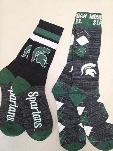 ST33 Mens NCAA MICHIGAN STATE SPARTANS MSU Crew Socks Lot of 2 Pair LARGE New