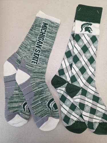 ST47 Mens NCAA MICHIGAN STATE SPARTANS MSU Crew Socks Lot of 2 Pair LARGE New