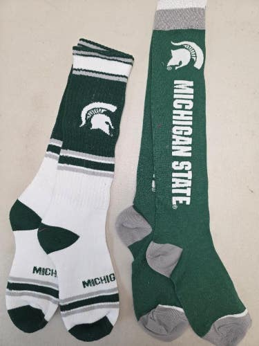 ST38 Mens NCAA MICHIGAN STATE SPARTANS MSU Crew Socks Lot of 2 Pair MEDIUM New