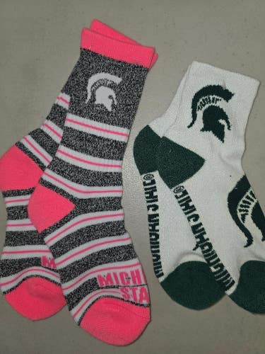 ST40 Mens NCAA MICHIGAN STATE SPARTANS MSU Crew Socks Lot of 2 Pair MEDIUM New