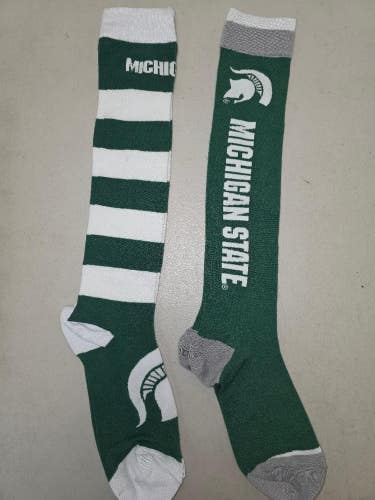 ST42 Mens NCAA MICHIGAN STATE SPARTANS MSU Crew Socks Lot of 2 Pair MEDIUM New
