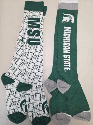 ST45 Mens NCAA MICHIGAN STATE SPARTANS MSU Crew Socks Lot of 2 Pair MEDIUM New
