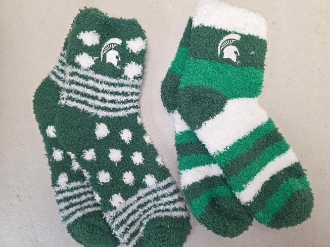 ST49 Mens NCAA MICHIGAN STATE SPARTANS MSU Crew Socks Lot of 2 Pair MEDIUM New