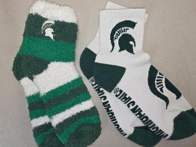 ST52 Mens NCAA MICHIGAN STATE SPARTANS MSU Crew Socks Lot of 2 Pair MEDIUM New