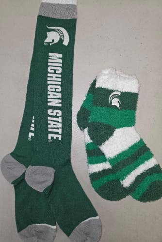 ST53 Mens NCAA MICHIGAN STATE SPARTANS MSU Crew Socks Lot of 2 Pair MEDIUM New