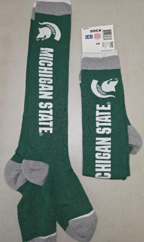 ST54 Mens NCAA MICHIGAN STATE SPARTANS MSU Crew Socks Lot of 2 Pair MEDIUM New
