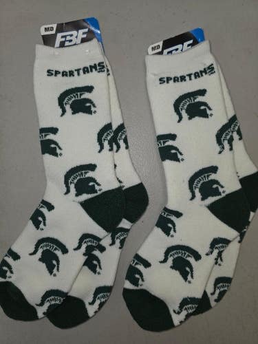 ST58 Mens NCAA MICHIGAN STATE SPARTANS MSU Crew Socks Lot of 2 Pair MEDIUM New