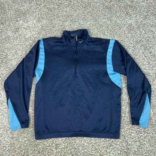 Nike Golf Pullover Men Medium Blue Therma FIT 1/4 Zip Sweatshirt Outdoors Swoosh
