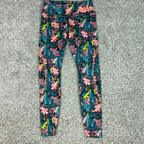 Nike Leggings Womens Medium Multicolor Floral Dri FIT Workout Running Tight Yoga