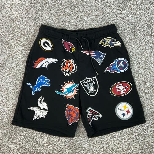 NFL Shorts Mens Medium Black Ultra Game All Team Logo Fleece Football Lounge