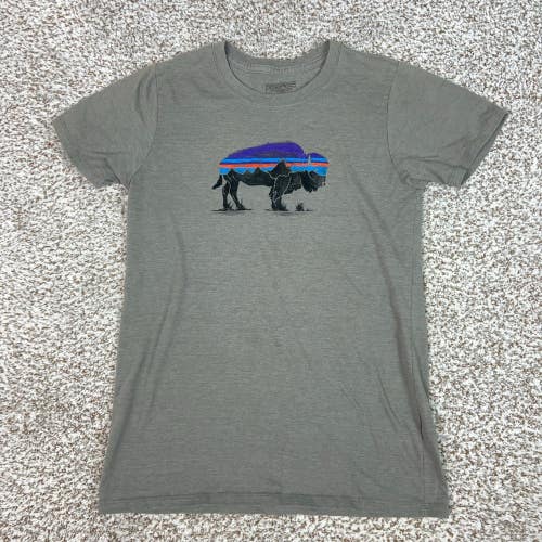 Patagonia Shirt Mens XS Gray Bison Fitz Roy Graphic Outdoor Hiking Gorp Tee T