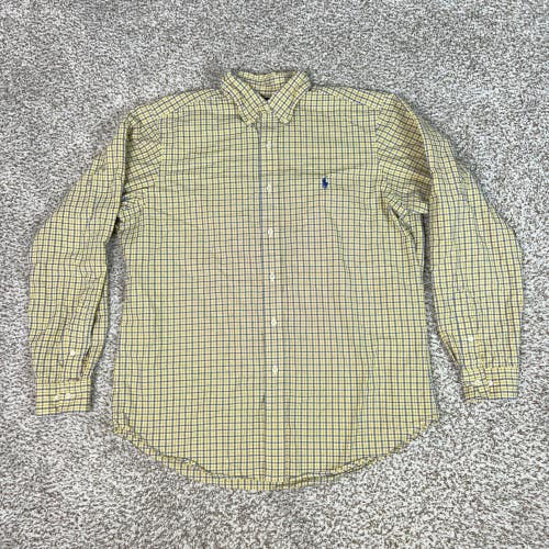 Ralph Lauren Shirt Mens 16 L Yellow Plaid Classic Fit Cotton Button Down Pony