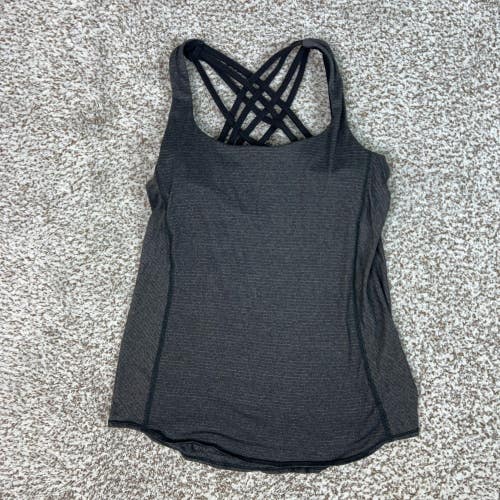 Lululemon Tank Top Womens 4 Gray Strappy Crisscross Back Built In Bra Yoga Gym
