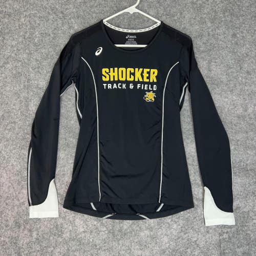 Wichita State Shockers Womens Shirt Small Asics Black Yellow NCAA Track Run A2