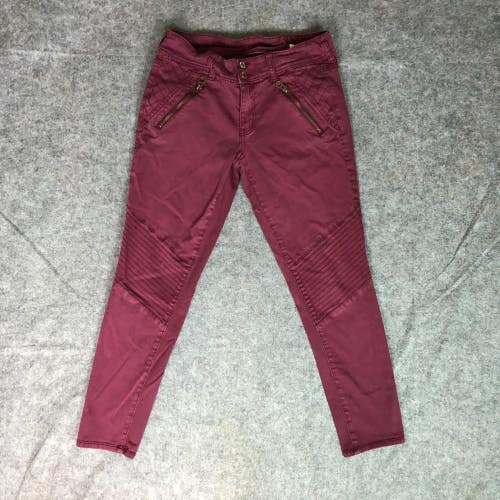 American Eagle Womens Pants 6 Maroon Skinny Mid Rise Cropped Moto Zipper Casual