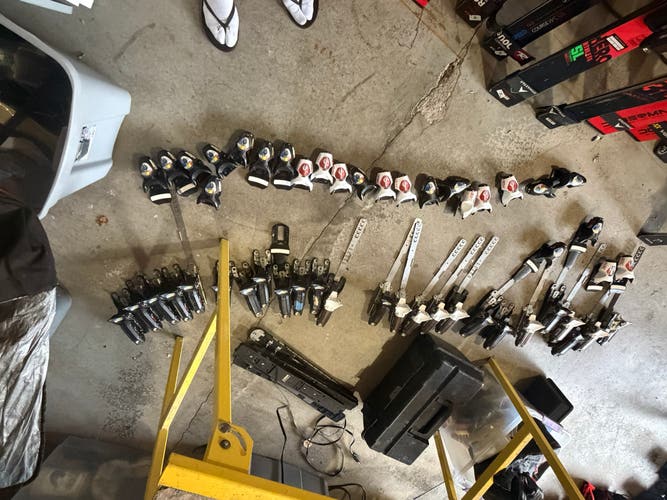 Large Bulk Lot of LOOK & Rossignol Alpine Race Ski Bindings, Parts and Mounting Plates (used)