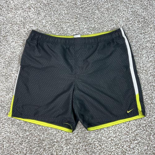 Nike Swim Shorts Mens Large Black Yellow Lined  Reflective Beach Board Trunks