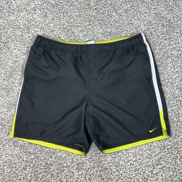 Nike Swim Shorts Mens Large Black Yellow Lined Reflective Beach Board Trunks