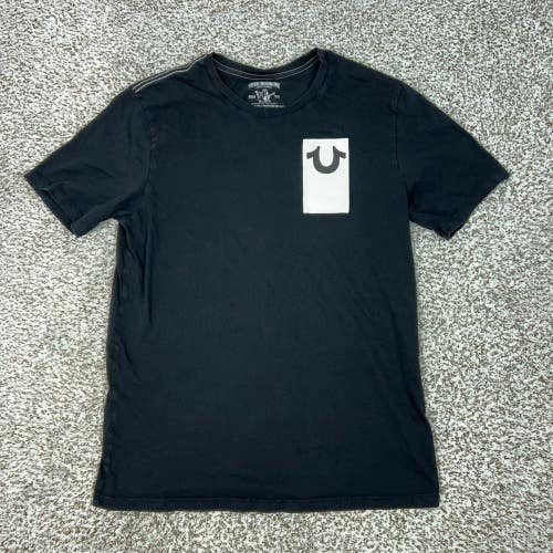 True Religion Shirt Mens Large Black Vertical Back Logo Graphic Tee T Top